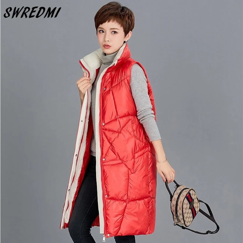 

Fashion Winter Vest Women Mandarin Collar Waterproof Snow Wear Long Waistcoat Autumn Warm Jacket Coat S-3XL Roupas Femininas