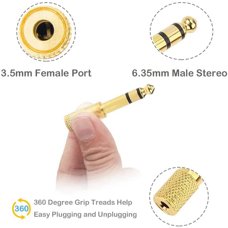 

Quarter Inch Adapter, 6.35Mm (1/4 Inch) Male To 3.5Mm (1/8 Inch) Female Headphone Jack Plug, Gold 12 Pack