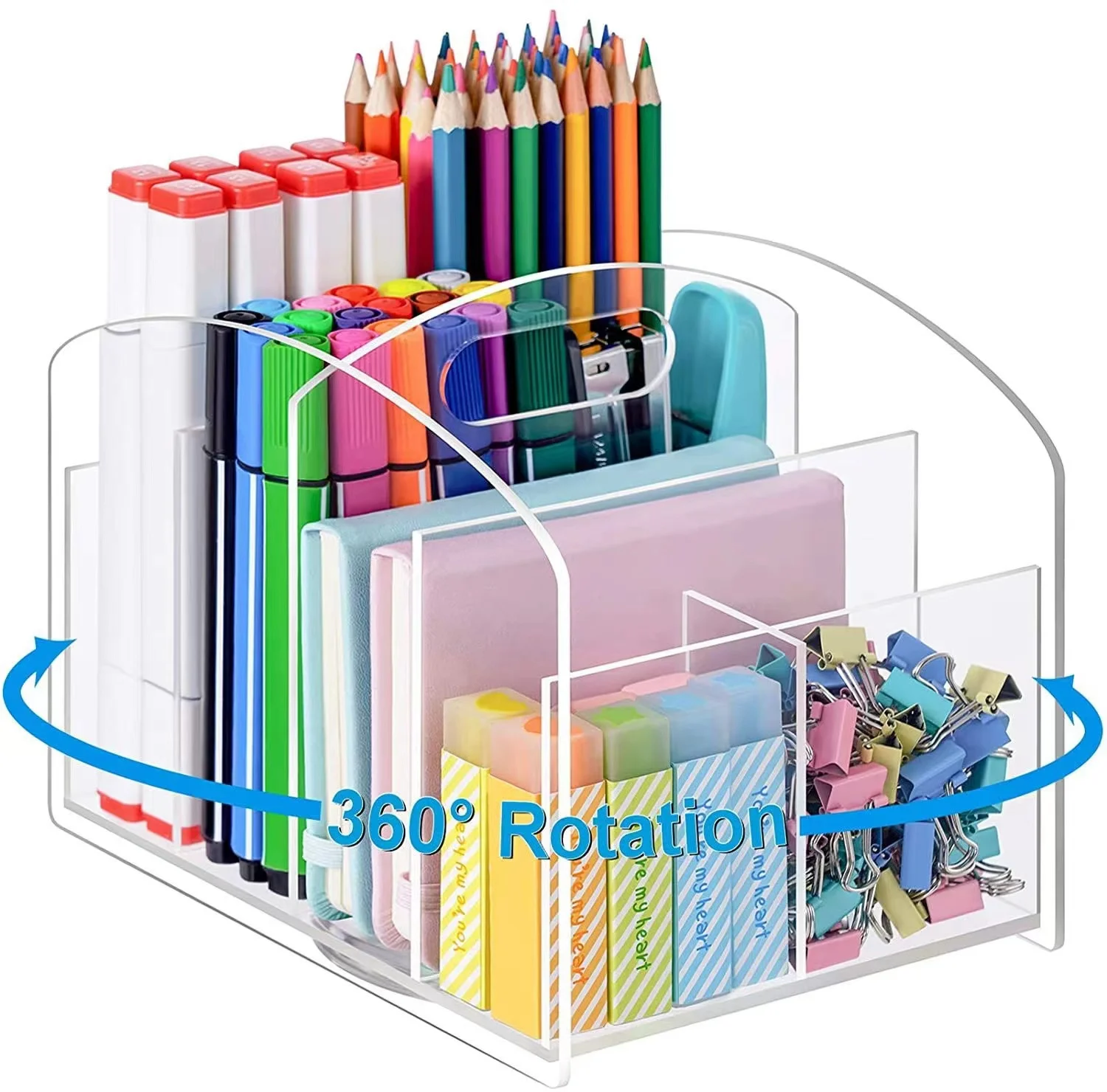 

Acrylic Transparent Pen Holder 360-Degree Rotating Pen Organizer Desktop Stationery Remote Brush Holder Office Supplies