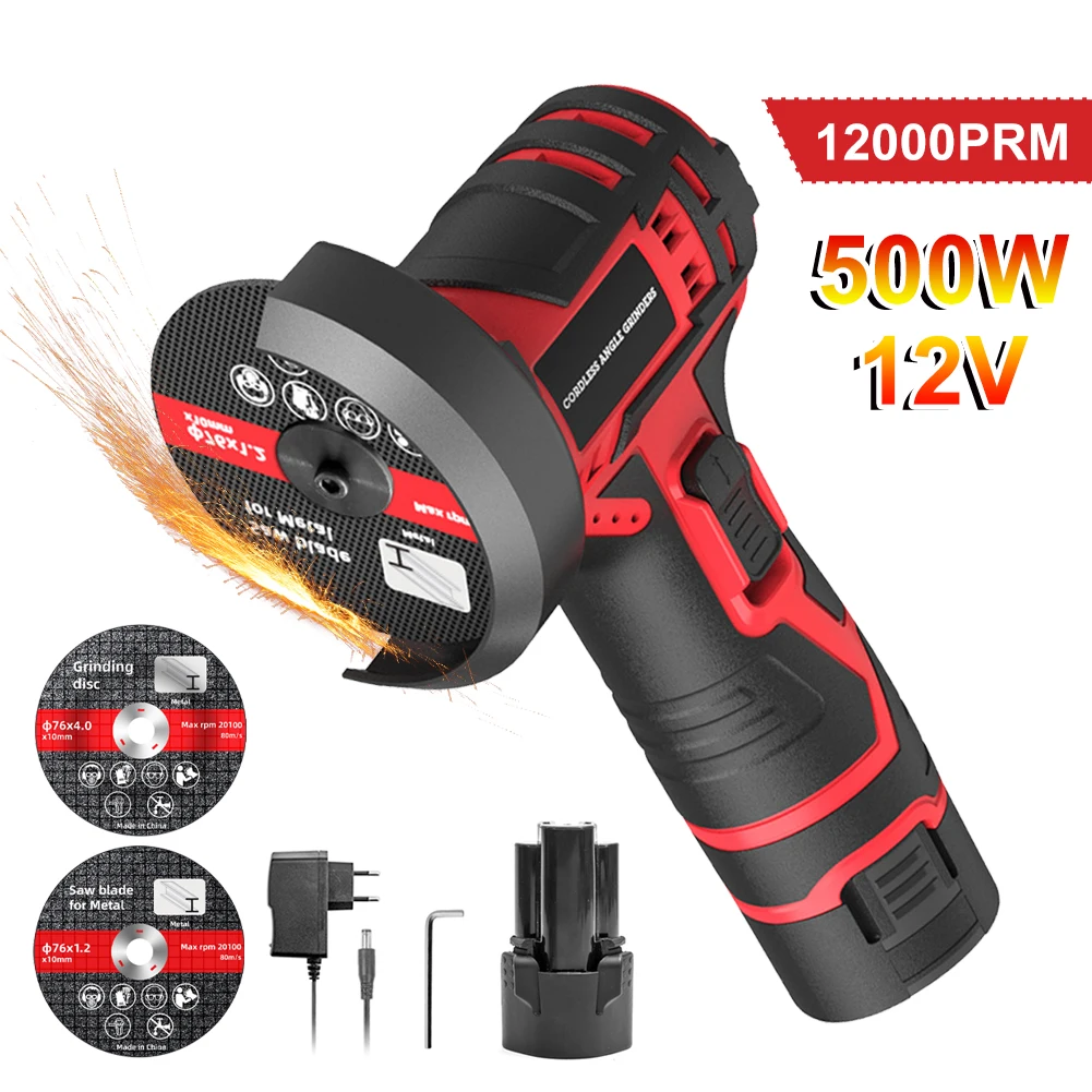 

12V 3 Inch Brushless Angle Grinder Mini Household Cutting Disc Hand Tools 12000RPM Cordless Polishing Machine Cutting Grinder