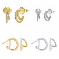 925 sterling silver ear needle geometric c shape earrings crystal double c stud earrings for women simple fashion jewelry