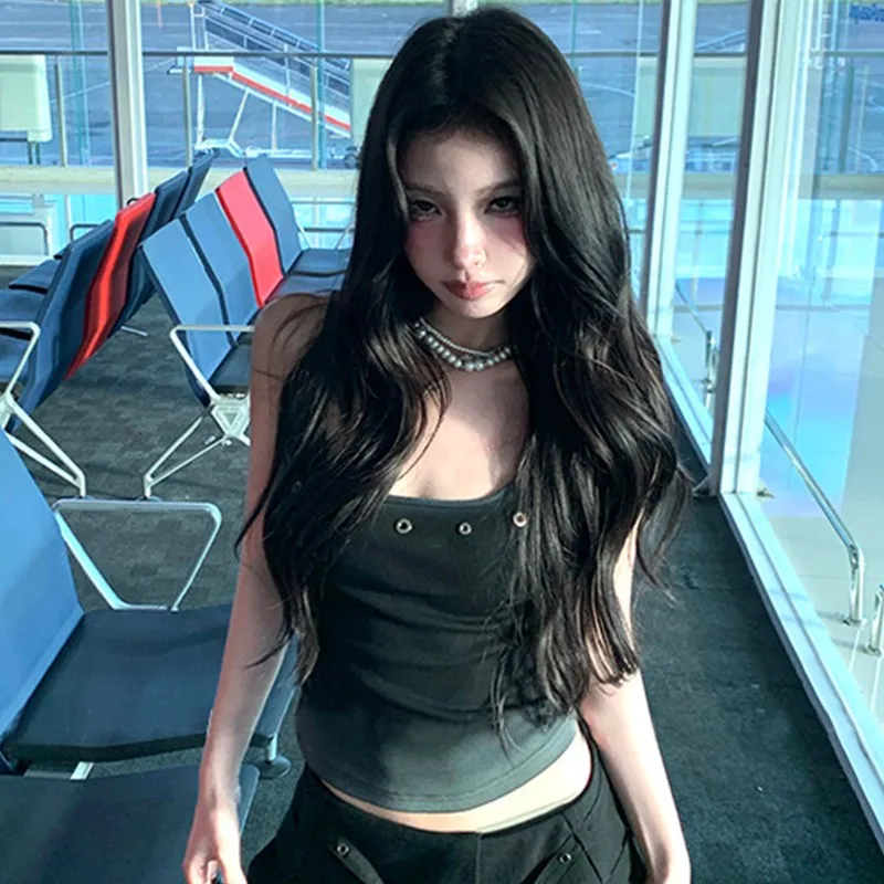 Винтажные майки Y2k облегающие укороченные топы с завязками ажурная уличная