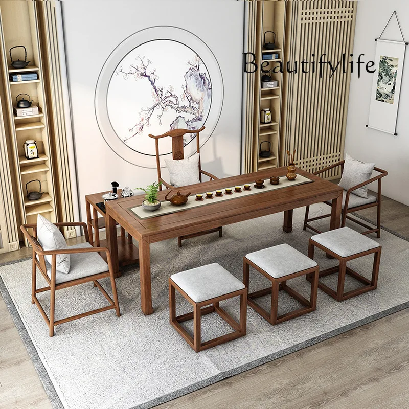 Новый китайский стиль из цельного дерева большой чайный столик дзен для отдыха