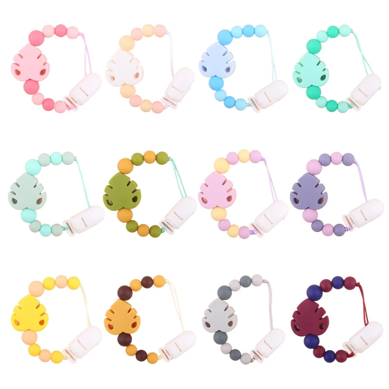 

XXFE Cute Leaf Silicone Pacifier Clip for Babies Girls Boys Infant Teething Soothie Toy Cute Cartoon Pacifier Chain Holder