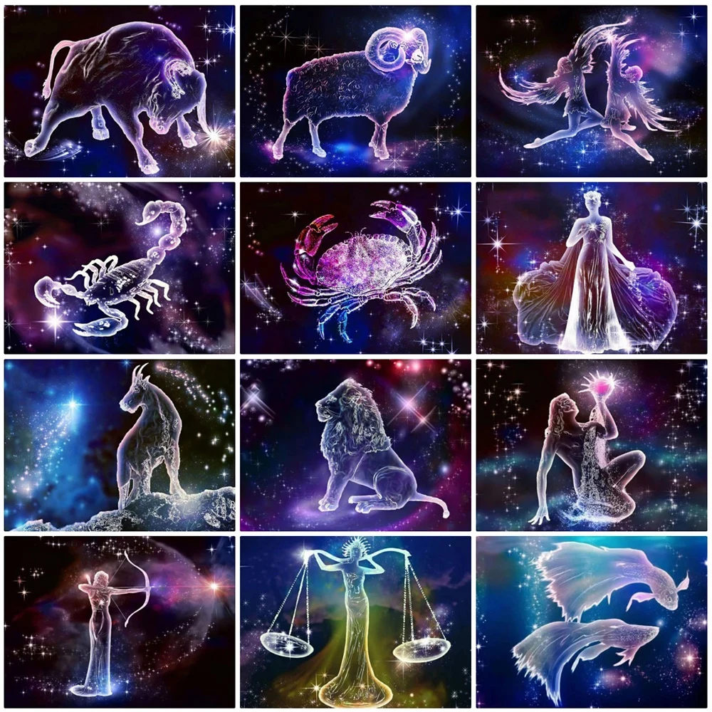 

Full Square Diamond Mosaic Zodiac Sign Pattern 5D DIY Round Diamond Painting Constellation Embroidery Kits Handmade Gift