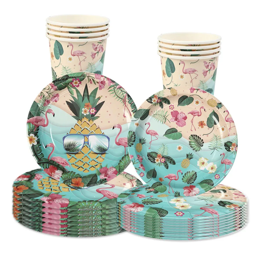 

8Guests Hawaiian Disposable Tableware Flamingo Pineapple Paper Plates Summer Beach Wedding Happy Birthday Party Decor
