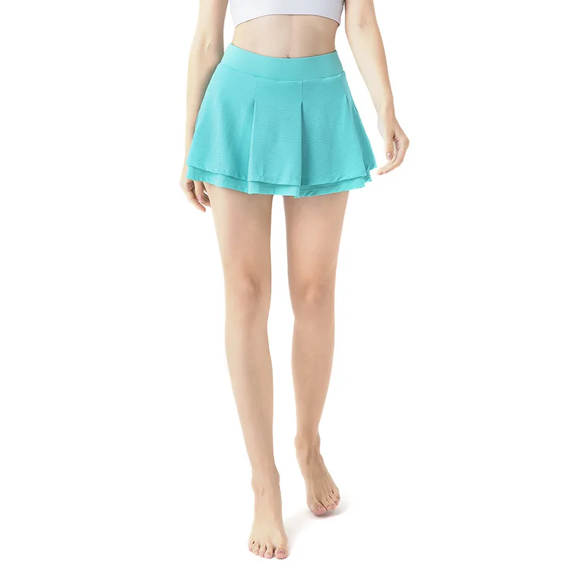 Women's Yoga Short Skirt Nylon Tennis Skirt Running Fitness Jacquard Skirt Fitness 2 Pcs Anti Exposure With Phone Pocket Skirt