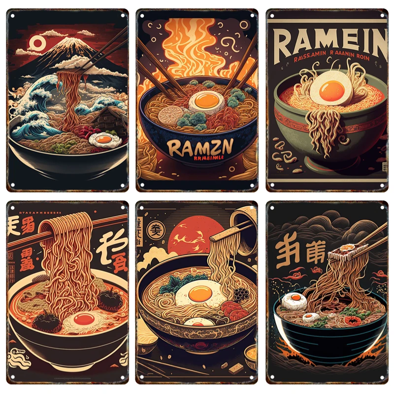 

Japanese Ramen Metal Signage Tin Painting Advertising Sign Retro Poster Home Kitchen Restaurant Shopping Mall Wall Art Decor