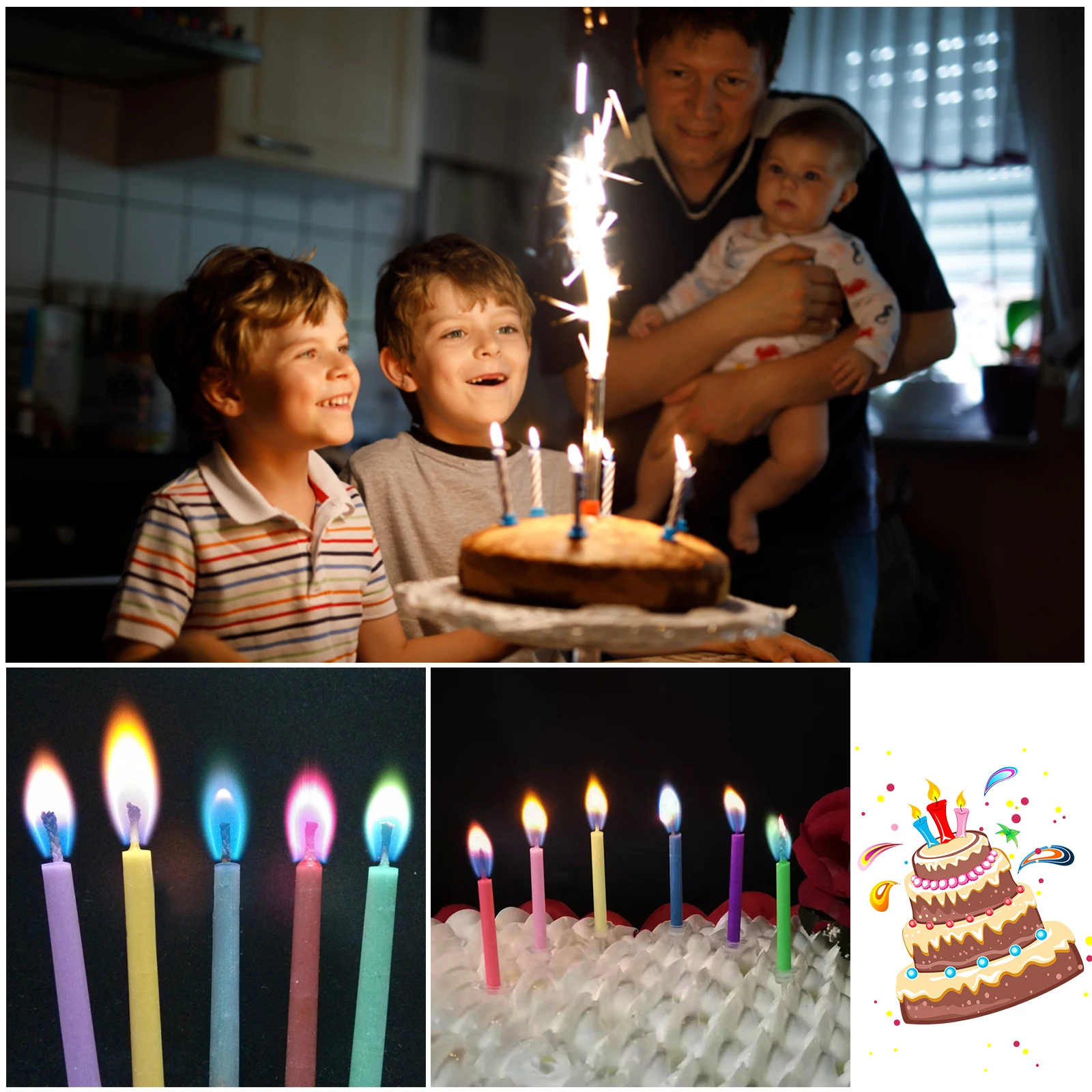 

Multicolour Flame Candles Colorful Wedding Party Birthday Cake Candles Decoration Party Supplies for Children Kids