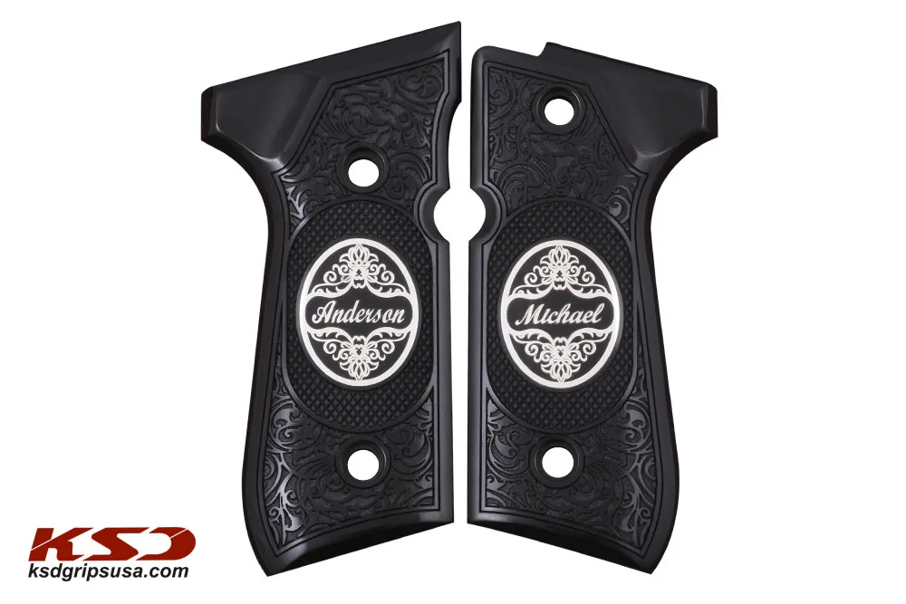 

Ksd Grips Beretta 92/96/98/M9 Full Size Grip (Your Name and Last Name) black Acrylic, Silver