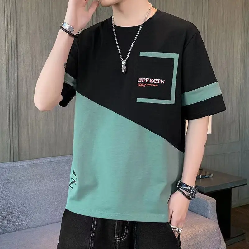 W2707 -Men's short sleeve t-shirt men's cotton round neck letter embroidery half sleeve T-shirt .