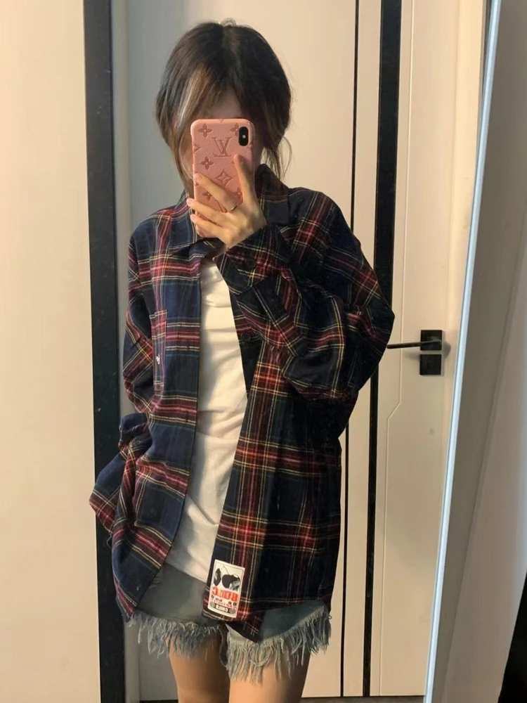 KF Zhenvis Женская одежда Клетчатые рубашки 2023 Весна Новая британская модная рубашка