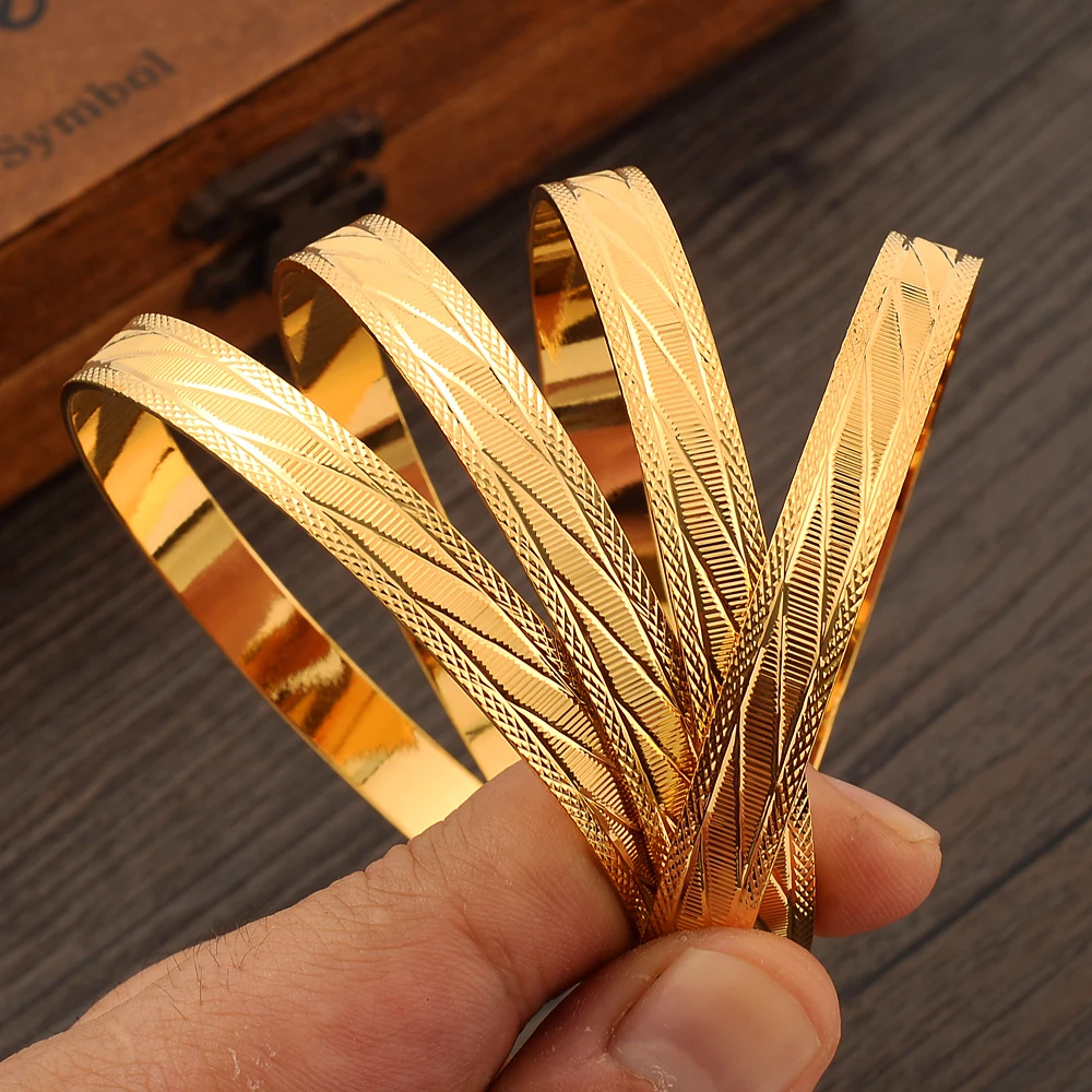 

65MM Gold Dubai Wedding Bangles For Women Ethiopian Jewelry Gold Color Indian Bangles Bracelets Women Birthday Jewelry Gifts