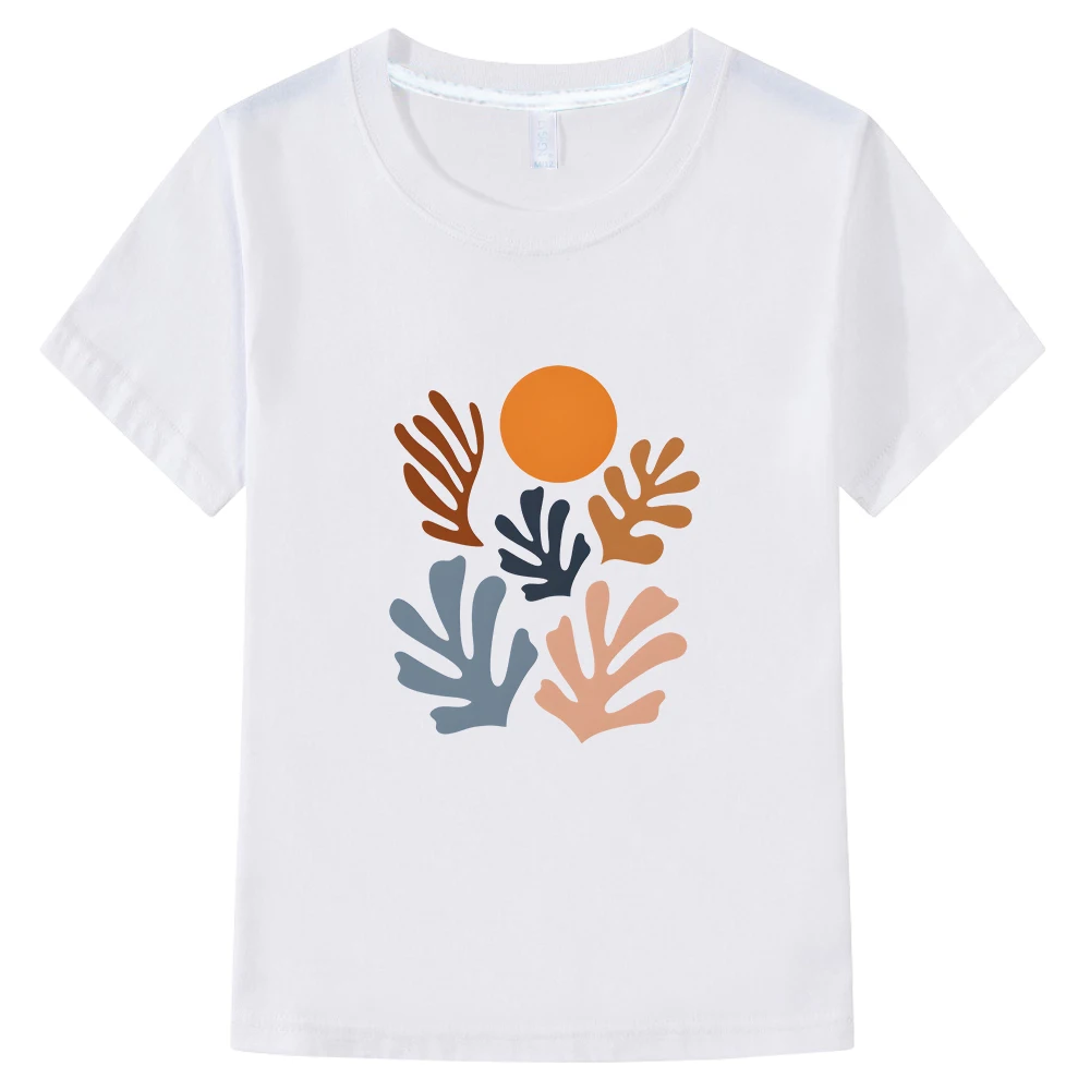 

Футболки для мальчиков и девочек из 100% хлопка, футболки с принтом листьев Хенри мматисса, Повседневная летняя футболка с коротким рукавом и мультипликационным принтом