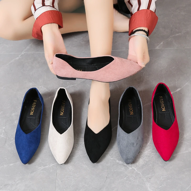 

2022 New Solid Color Basic Style All Match Working Flat Shoes Leather Pointed Toe Plus Size 43 Women Shoes Zapatos De Mujer