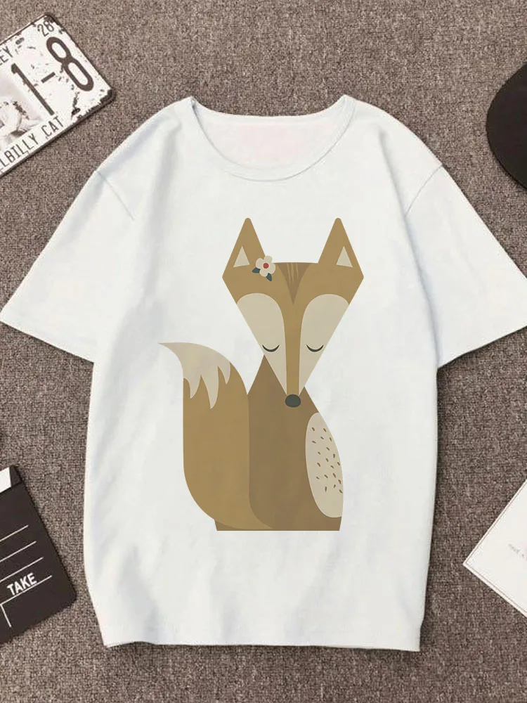 Купи Printing Fox O-neck Girls T-shirts Fashion Ladies Tshirt Short Sleeves Summer Women's Clothing White Tops For Woman Tees Young за 187 рублей в магазине AliExpress