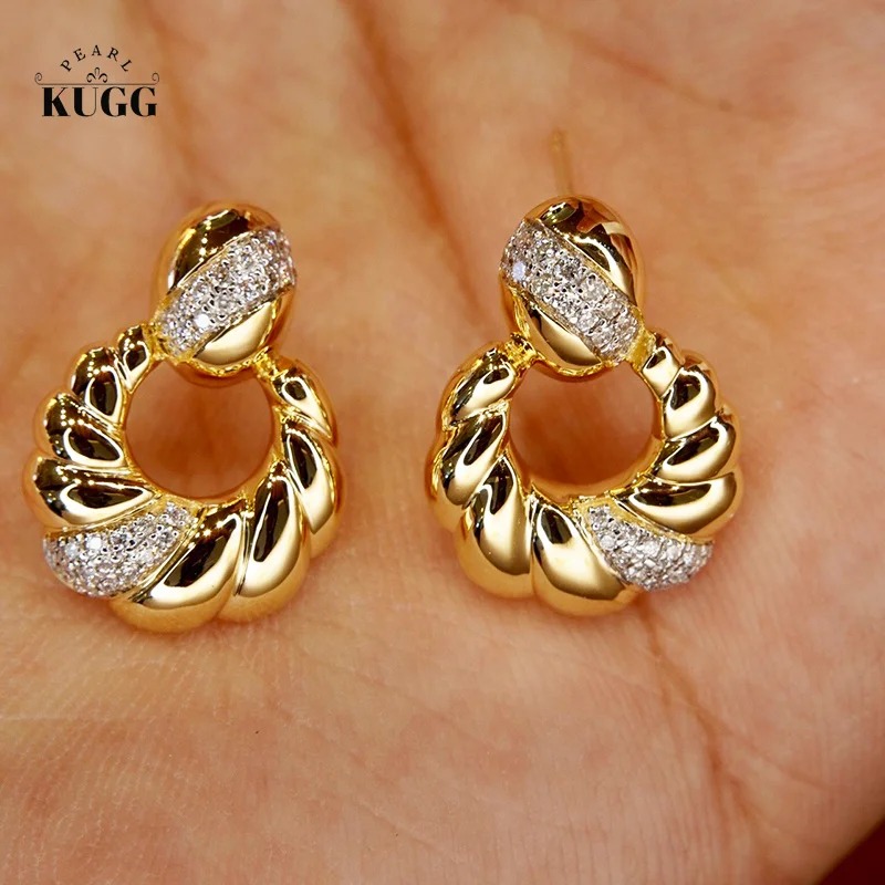 

Серьги-гвоздики KUGG из 18-каратного желтого золота с натуральными бриллиантами, романтические дизайнерские свадебные украшения для женщин во французском стиле