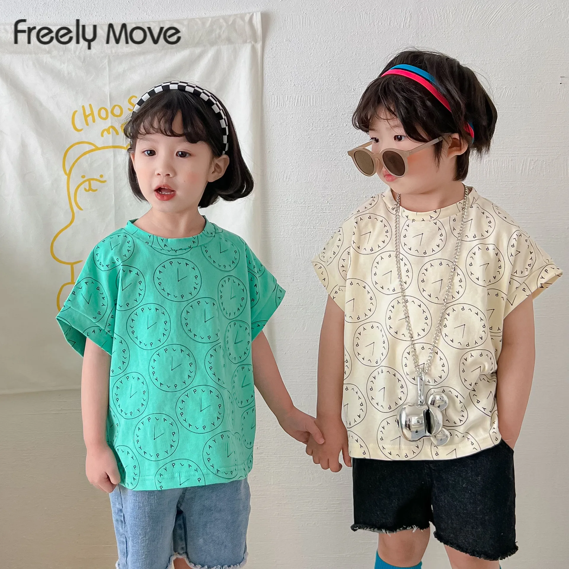 

Freely Move Baby T Shirt Printing Baby Kids Boys Girls Children Cotton Short Sleeves Clothing Children's T-Shirt Toddler Clothes