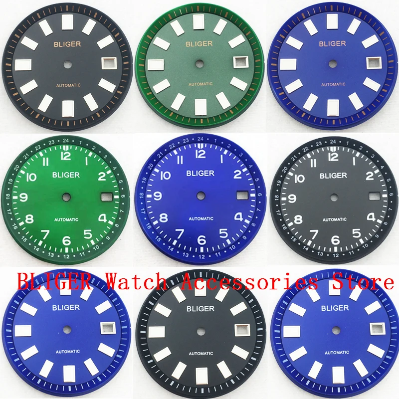 

Bliger 33.4mm Black Blue Green Rose Gold Digital Mechanical Mens Dial Dial Aseptic Dial Luminous Dial For NH35 NH36
