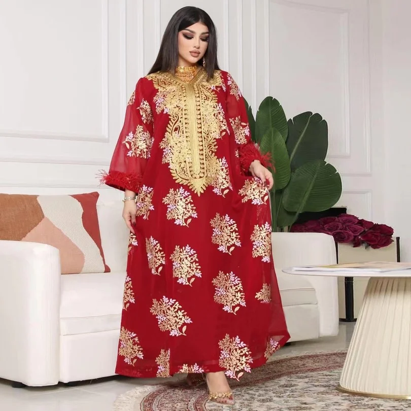 

Red Kaftans Dresses For Women Abaya Dubai Evening Turkey Islam Arabic Muslim Long Dress Robe Longue Femme Musulmane Vestido
