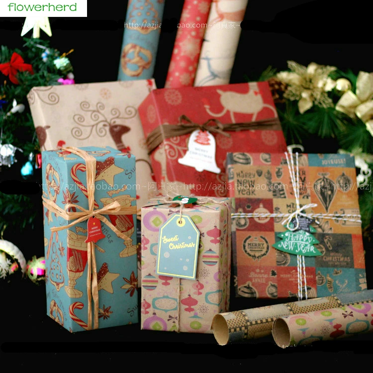 

10pcs/lot 50x70cm Craft Paper Wrapping Paper Christmas Gift Packing Single Side New Year Gift Packing Material Home Decor
