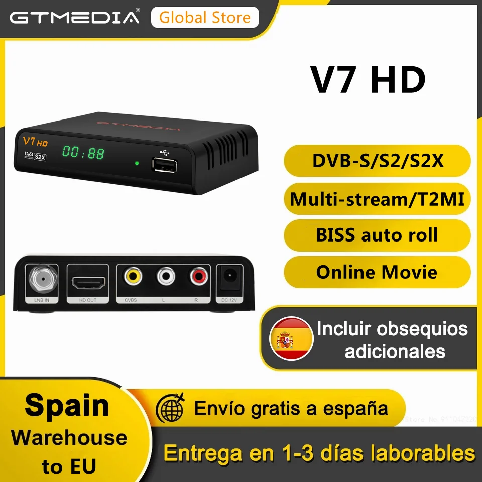 

GTMEDIA V7 HD Support DVB-S/S2/S2X AVS+BISS Auto Roll Full PowerVu Unicable USBWifi Dongle Online Movie Official Genuine Decoder