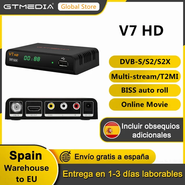 GTMEDIA V7 HD Support DVB-S/S2/S2X AVS+BISS Auto Roll Full PowerVu Unicable USBWifi Dongle Online Movie Official Genuine Decoder 1