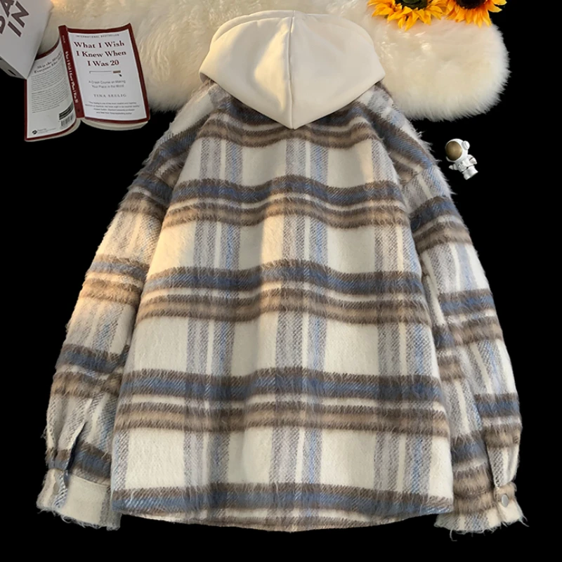Куртки на молнии с капюшоном женские корейские модные клетчатые куртки из 2