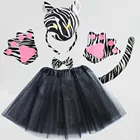 Женский костюм зебры из джунглей с животными для вечеринки для мальчиков и девочек, длинные уши, хвост, лук, лапа, реквизит для косплея, Детский костюм на Хэллоуин