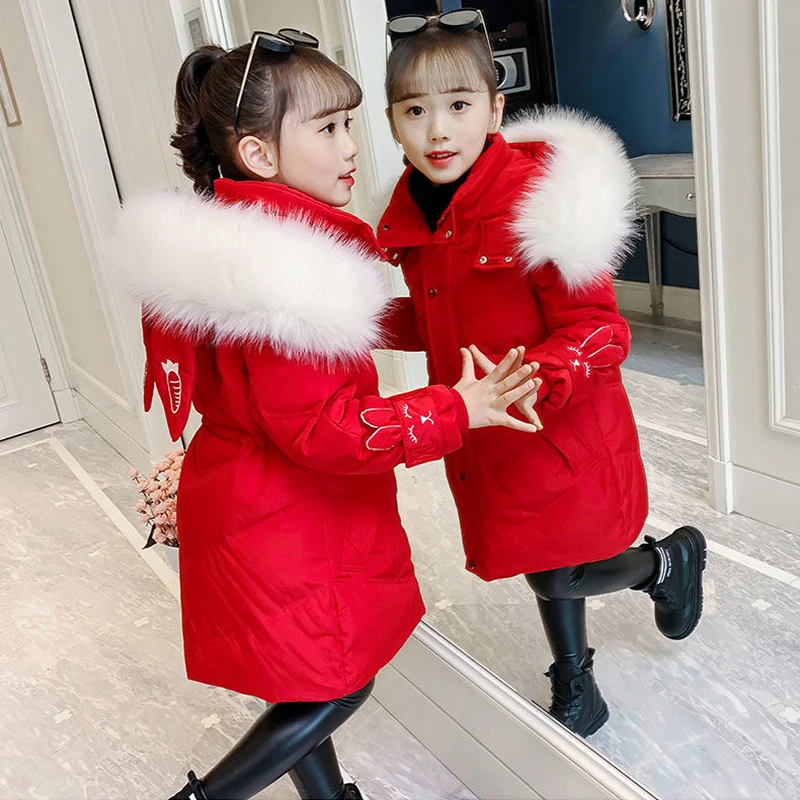 

Зимняя утепленная куртка для девочек 4-12 лет, с меховым воротником и капюшоном