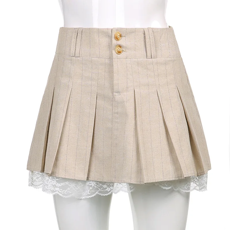 Women Schoolgirls Cocktail Party Clubwear Sexy Skirts Short Mini Skirt with Lace Hem Pleated Solid Color A-line |