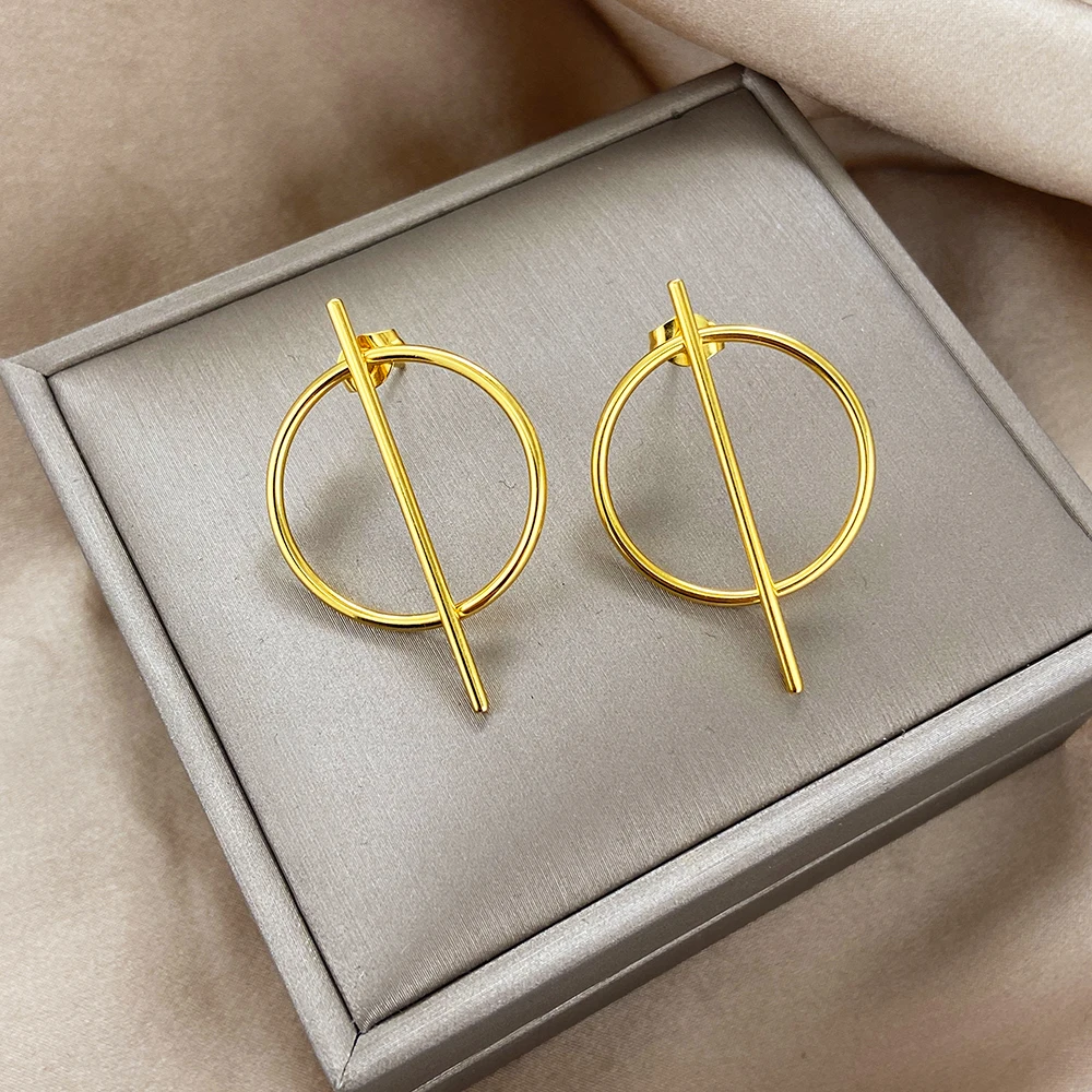 

Stainless Steel Earrings Metallic Large Circle Geometric Personality Fashion Exaggerated Dangle Earrings For Women Jewelry Gifts