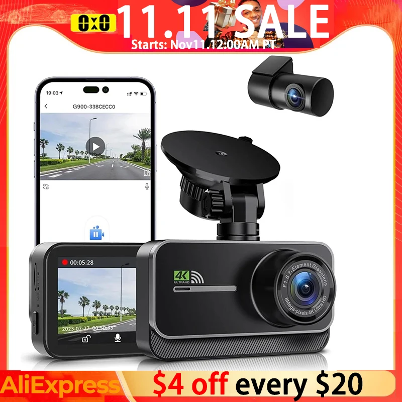 

Dash Cam for Cars Car Camera Dash Cam 4K WIFI Camera for Car Front and Rear Dash Camera Wifi Dashcam Vehicle Black Box
