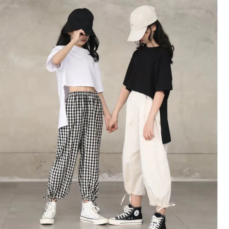 

Летний комплект для девочек-подростков 120-170 см, новинка 2022, детские летние спортивные костюмы из двух предметов в стиле хип-хоп для больших д...