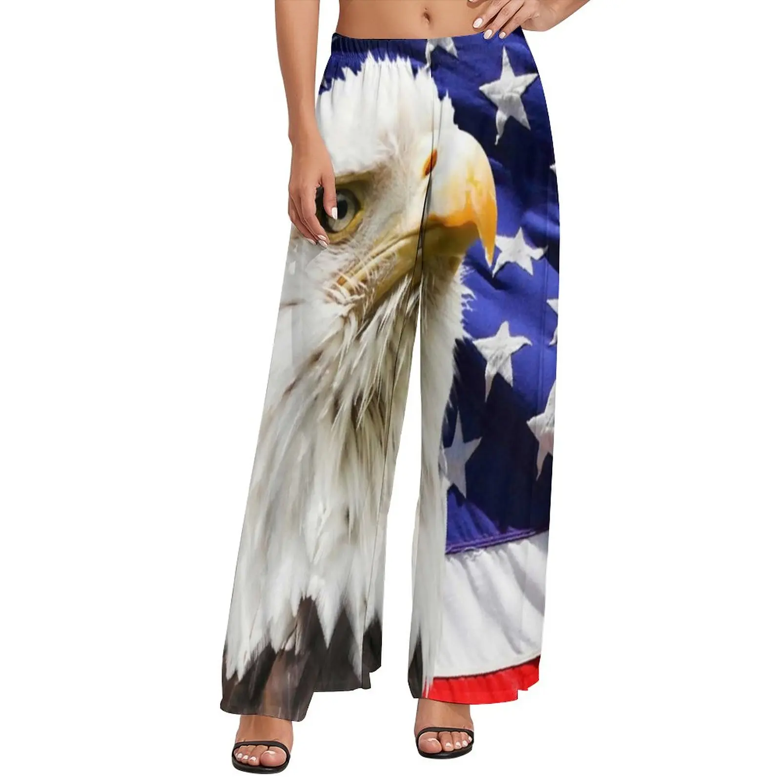

American Bald Flag Eagle Straight Pants Spirit Star Print National Bird Modern Wide Pants Female Oversized Streetwear Trousers