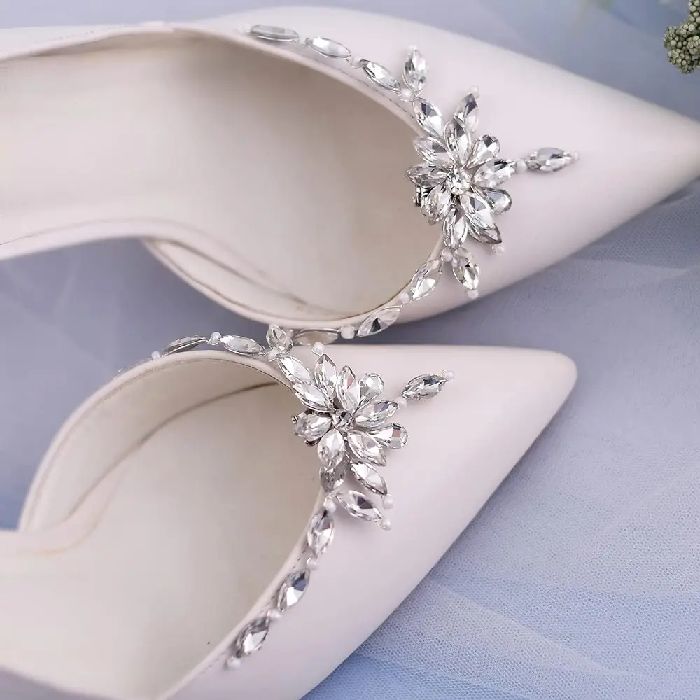 

2 rhinestone shoe clips, suitable for high-heeled weddings, bridal shoe clips, suitable for women and girls (silver)