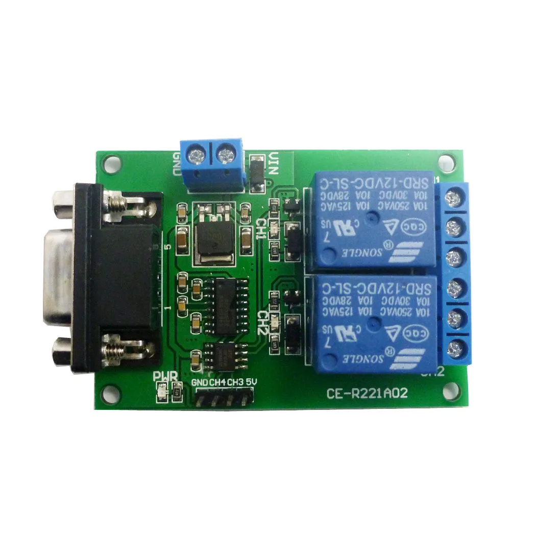 TB351 2-канальный релейный модуль постоянного тока 12 В с последовательным портом, ПК, компьютер, RS232 DB9 RS485 Uart, коммутационная плата с дистанционным управлением