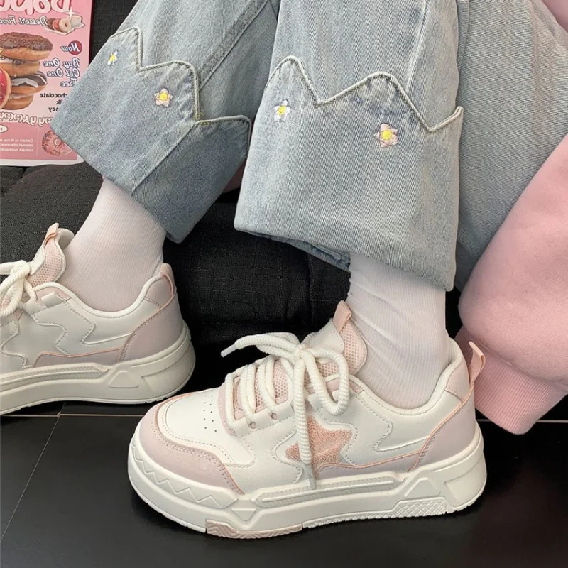 SHANPA Mori Star Platform Sneakers for Women Popular Winter Style All-match Womens Trendy School Thick Sole White Shoes