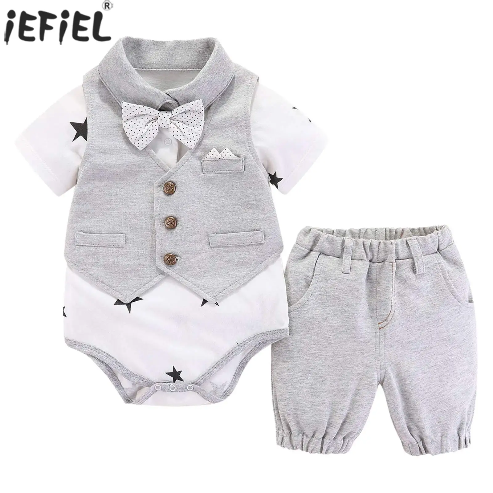 

3 шт., детский брючный костюм с принтом звезд