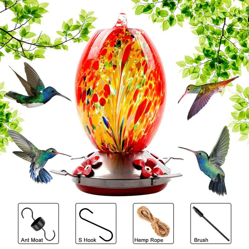 

Colorful Glass Hummingbird Feeder Outdoor Garden Leak-proof Bird Water Feeder Hanging Birds Drink Water Pet Supplies