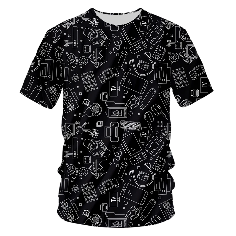 

2022 Summer Fashion Nen For Men Cartoon Graffiti Short Sleeve Top Classic Casual Black T-Shirt Sports Fitness Clothing Wholesale