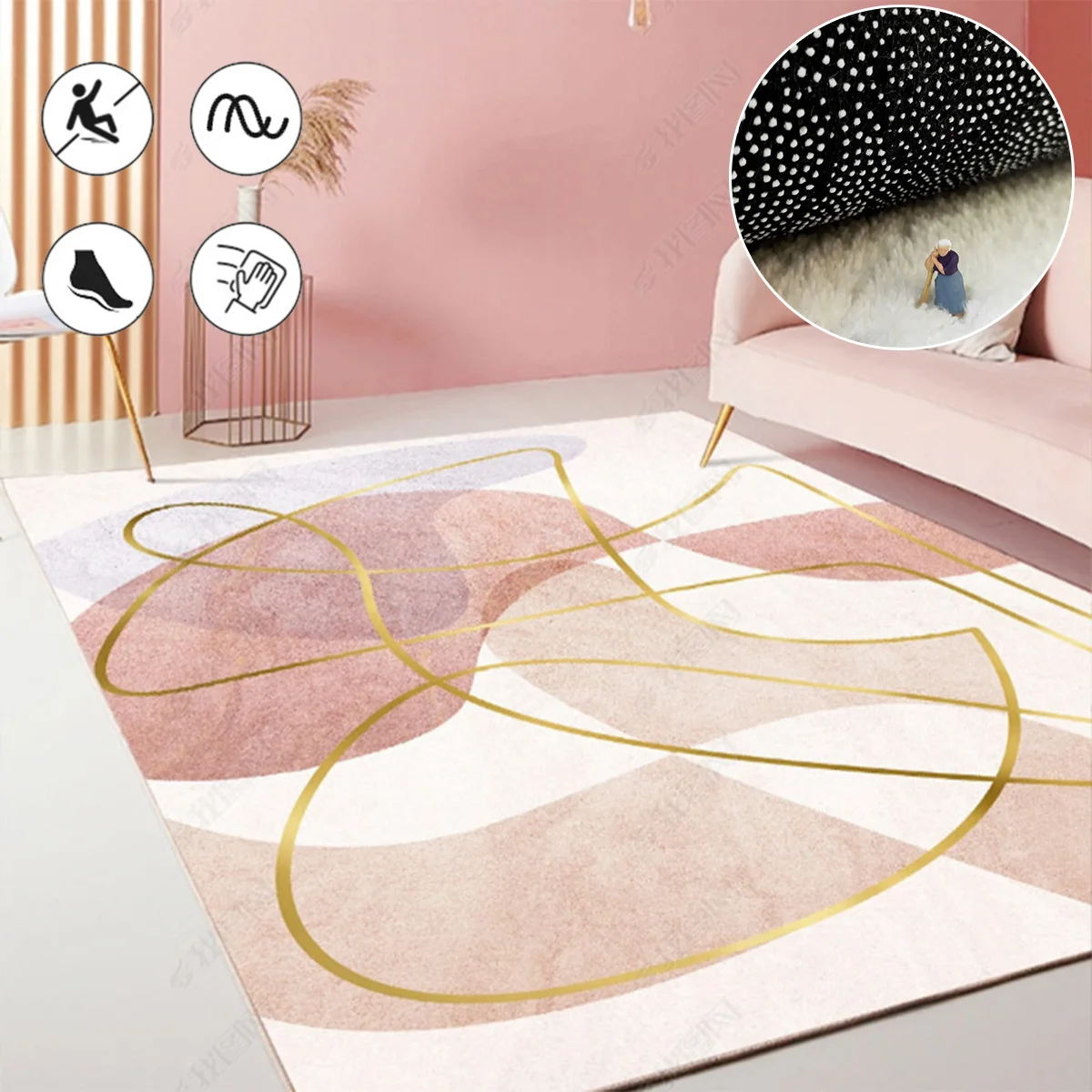 

Ins Living Room Decoration Home Area Rug Large Soft Fluffy Lounge Carpets Pink Teenage Girl Bedroom Decor Dirt-resistant Carpet