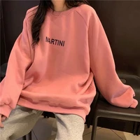solid color letter printing long sleeved velvet thickening simple korean version round neck pullover cute and sweet sweater