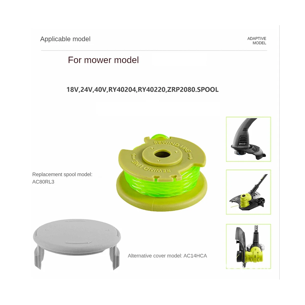 Аксессуары для косилки Ryobi RYOBI 4 упаковки крышка газонокосилки AC80RL3/AC14HCA