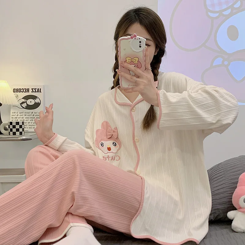 New Cotton Women Pajama Set High Quality Hot Selling Style Sleepwear Long Sleeve Cute Loungewear Large Size Women's Home Clothes