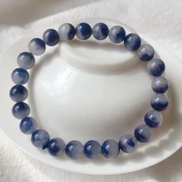 7 7mm natural blue rutilated dumortierite quartz clear round beads bracelet women men fashion wealthy genuine aaaaaa