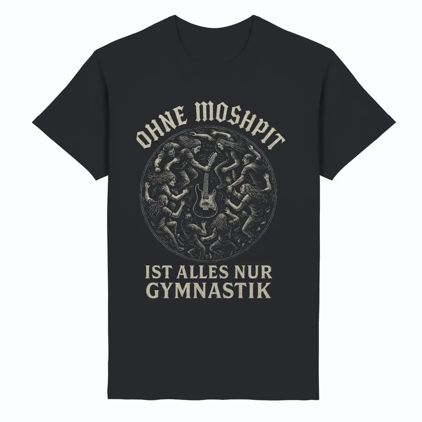 Фото Футболка «Ohne Moshpit ist alles nur Gymnastik» Death Metal Wacken Ticket, винтажная, дизайнерская, с эффектом потертости, универсальная, повседневная, мужская №1