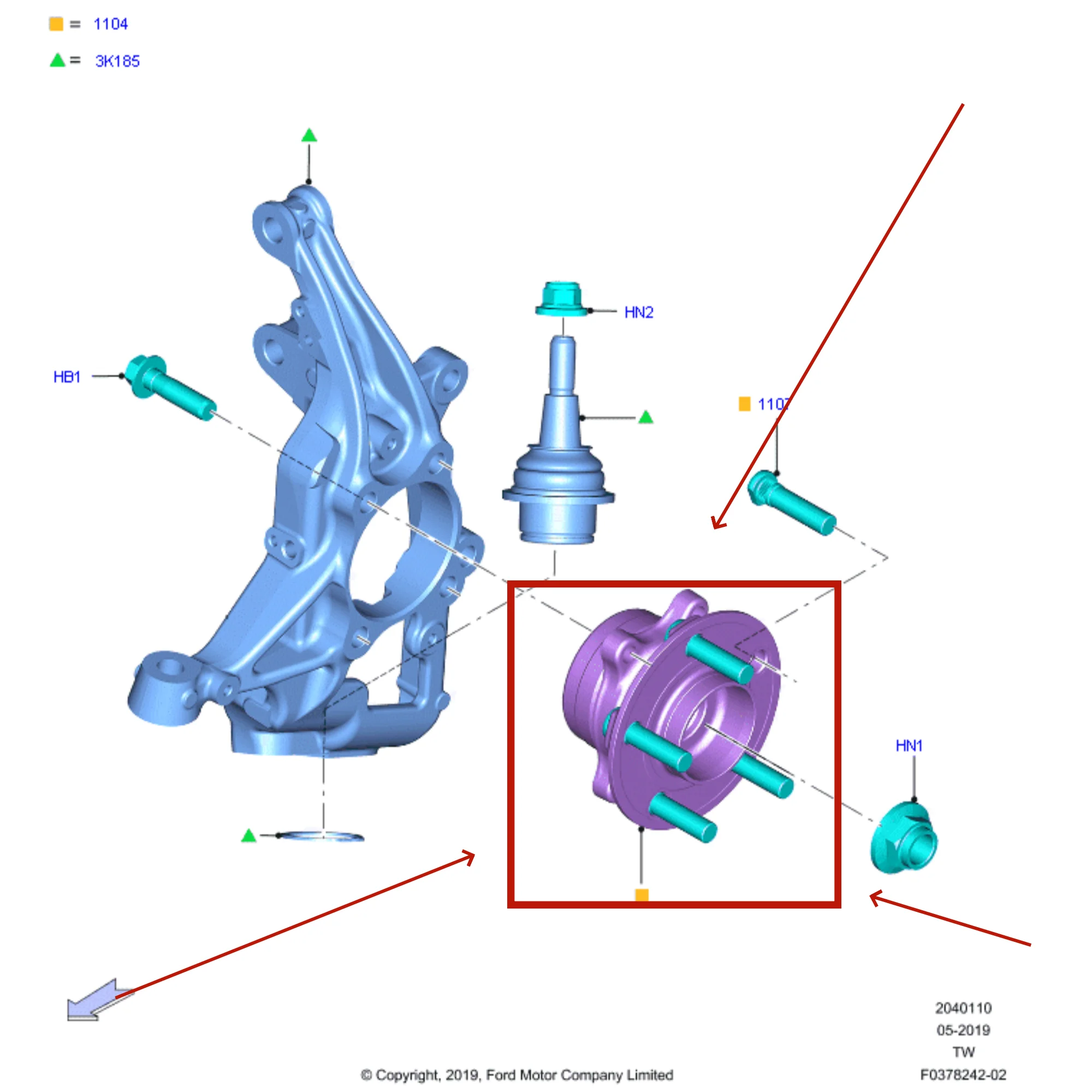 LB5C-2C300AB LB5Z-1104A Головка передней оси для Ford Explorer CTW 2020- Lincoln Aviator TV LB5C2C300AB LB5Z1104A