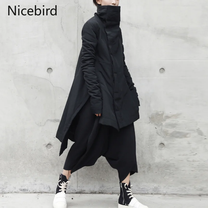 

Nicebird Quilted Jacket Parkas Women Stand Collar Loose Irregular Long Cotton Padded Clothes Autumn Winter Lightweight Outercoat