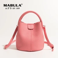 mabula 2 pcs set women shoulder bags solid small bucket totes top handle handbag with purse simple design casual crossbody bag